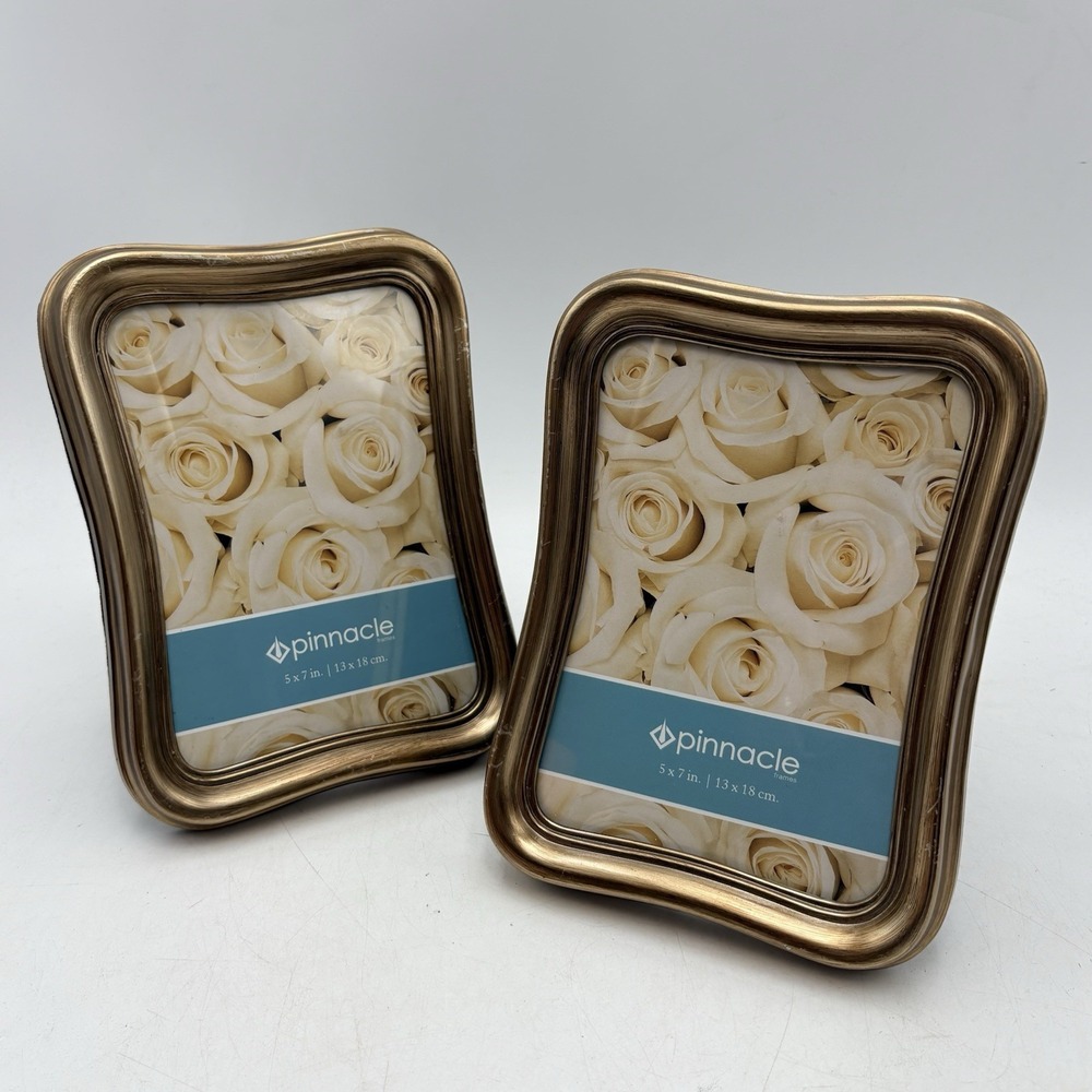 Set of 2 Pinnacle 5x7 Gold Tone Wavy Picture Frames Tabletop Wall Mount